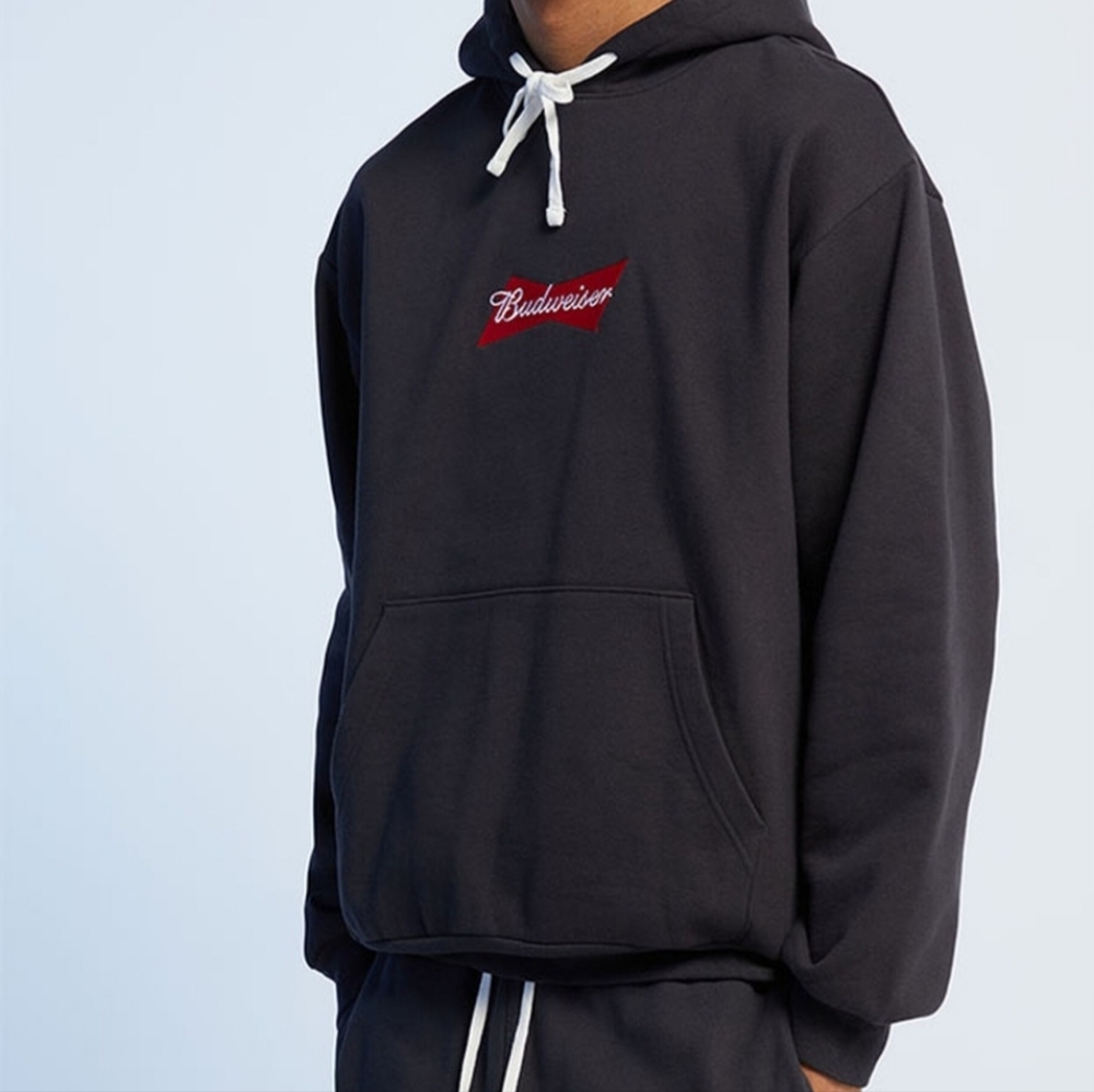 Pacsun Budweiser Charcoal Hoodie Sweatshirt with Logo Mens Size XL - Picture 2 of 14